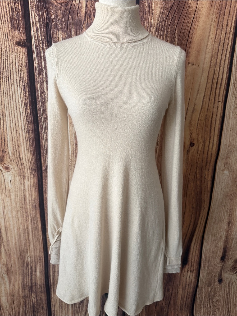 RED Valentino Cream Long-Sleeve Turtleneck Swing Dress